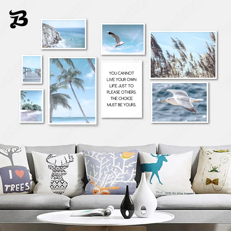 

Canvas Painting Palm Coconut Tree Seagull Seaside Beach Natural Landscape Wall Art Pictures Canvas Prints Posters Home Decor