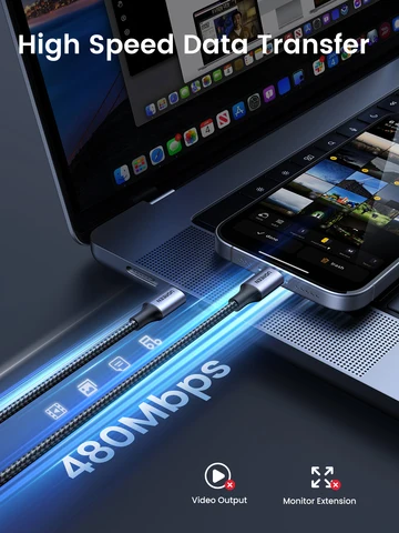 Кабель UGREEN PD3.0 60W USB Type-C - USB-C для быстрой зарядки iPhone 17, 16, MacBook Air, iPad, Samsung, Xiaomi, USB-кабель для быстрой зарядки