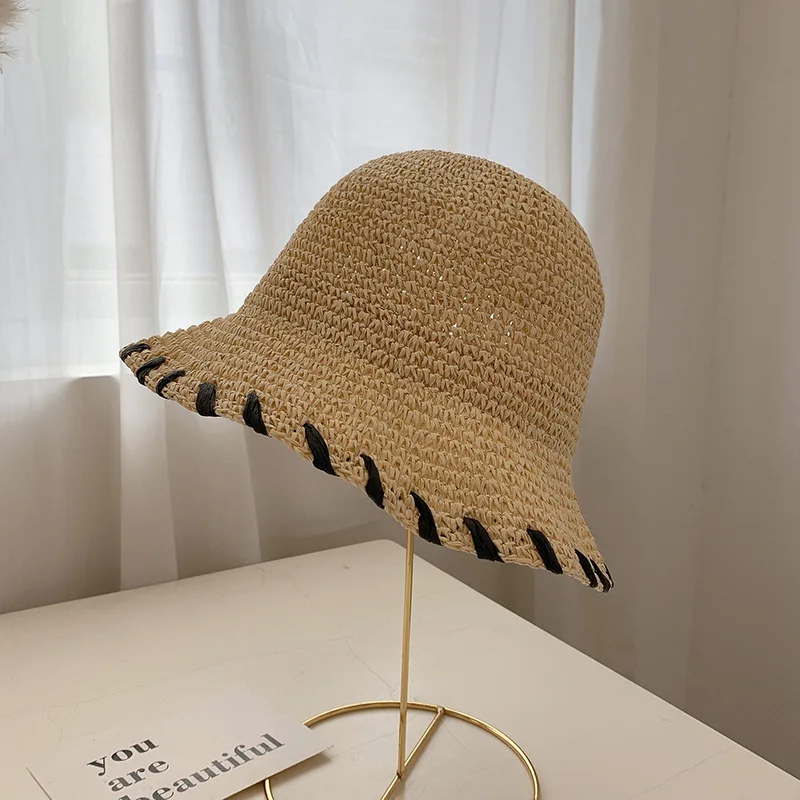 

Панама плетеная Женская в Корейском стиле, Соломенная пляжная Панама от солнца, с прострочкой, с защитой от ультрафиолета, на лето