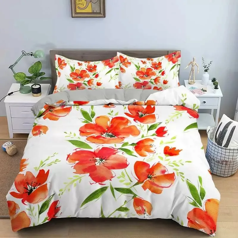 

3D Design Flowers Duvet Cover Sets Bed Set Quilt/Comforter Covers Pillowcases 220x240 Size Black Home Texitle Linens Bedding