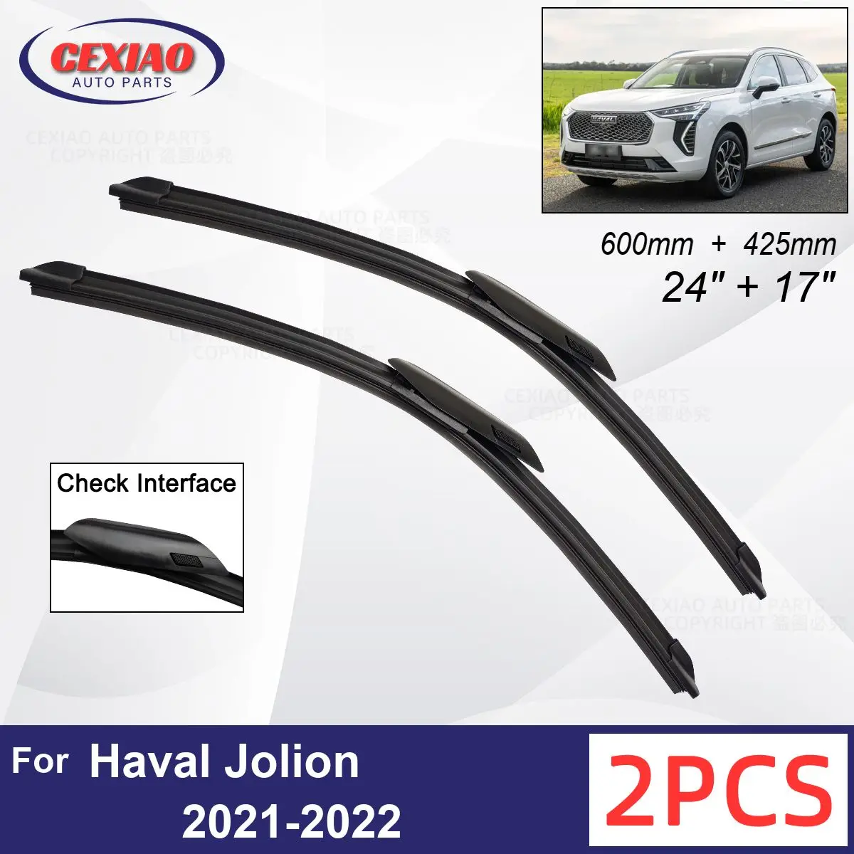 

Car Wiper For Haval Jolion 2021-2022 Front Wiper Blades Soft Rubber Windscreen Wipers Auto Windshield 24" 17" 600mm 425mm