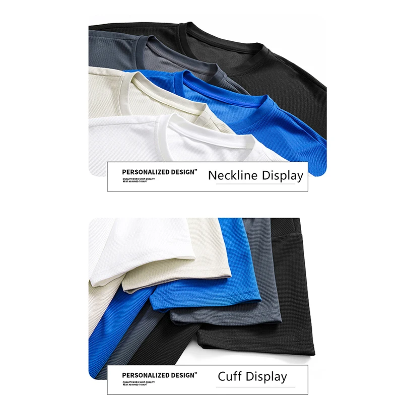 2023 Summer New Embroidered Silky Waffle Big Blue Block  Short Sleeve Casual Sports Suit Men's Fashion Ventilate Two Piece Set