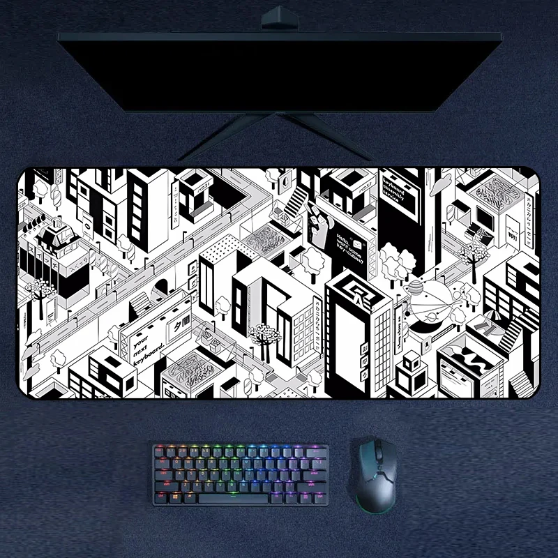 

Large Mouse Pad Gaming Laptop City Deskmat Midnight Japan Black and White Mousepad Office Accessories Mausepad Company Gamer Mat