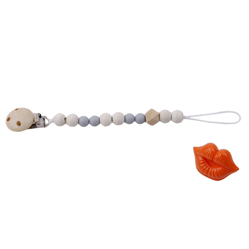 DIY Silicone Pacifier Clip Chain Baby Teething Soother Chew Toy Dummy Clips Beech Beads Cartoon Wooden Pendant Newborn Gift