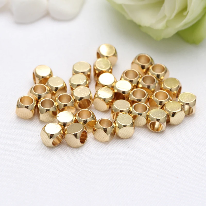 50 Pieces/Bag Beads 14k Gold Color Protection Square Block Beads Partition Smooth Surface Diy Jewelry Hand Beading Accessories