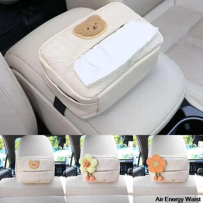 

Car Tissue Box High-grade PU Tissue Cover Storage Apply Backrest Armrest Box Visor Decorative Cover For Paper Towel Storage