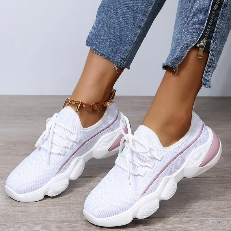 

New Autumn Sneakers Women Casual Breathable Sport Shoes Lace Up Loafers Ladies White Sneakers Outdoor Walking Running Shoes