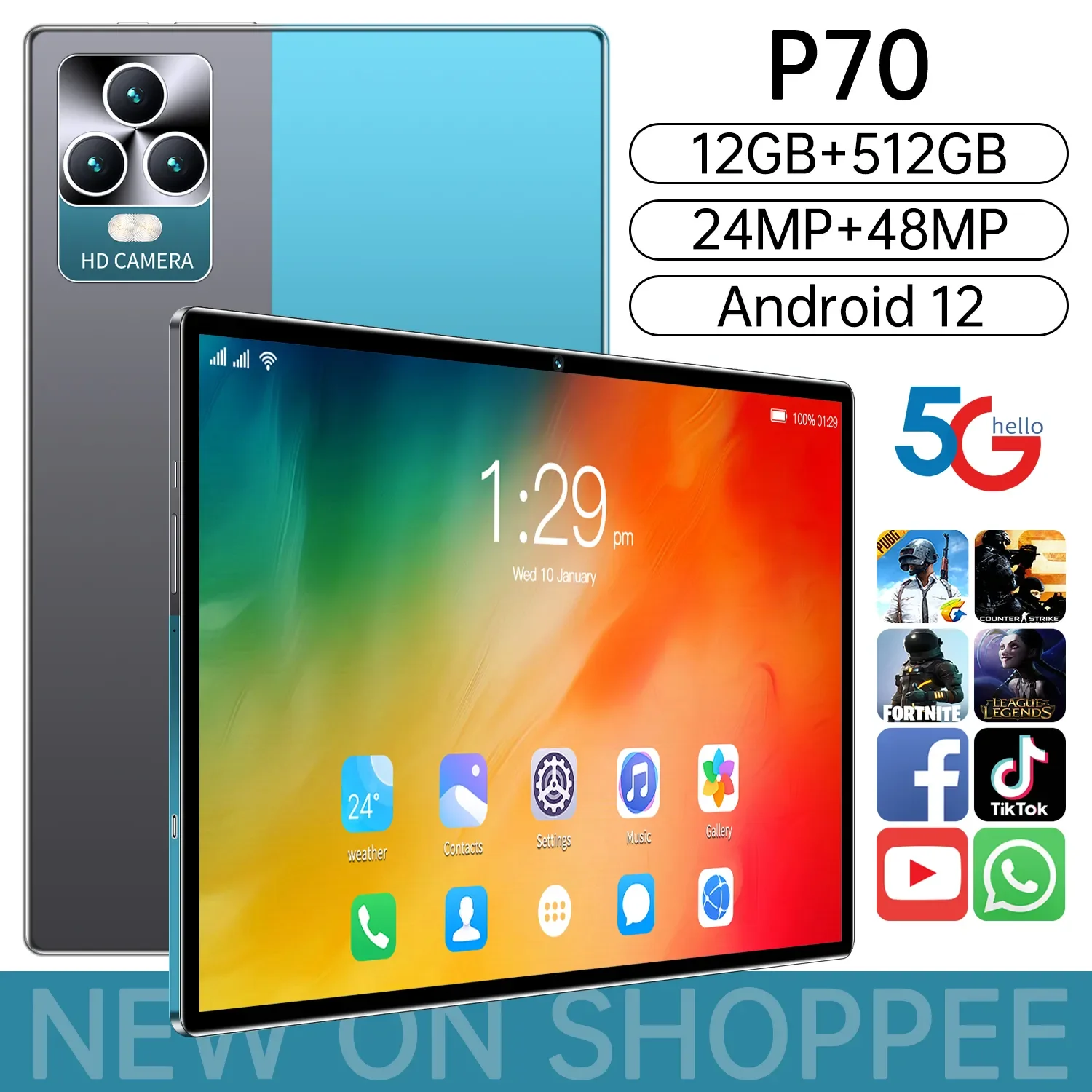 

2023 New P70 10.4 inch Network Android 12 Tablet 12GB RAM 512GB ROM 5500 mAh 10Core tablet MTK6797 Wifi Tablet