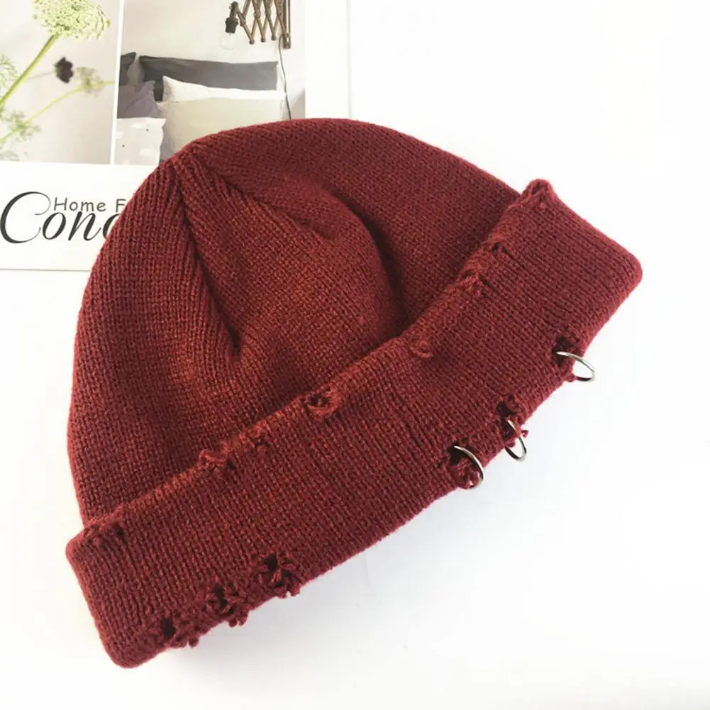 

Knitted Hat Trendy Comfortable Washable Hip-Hop Ring Fur Winter Unisex Cap with Holes for Travel Beanie Cap Unisex Cap