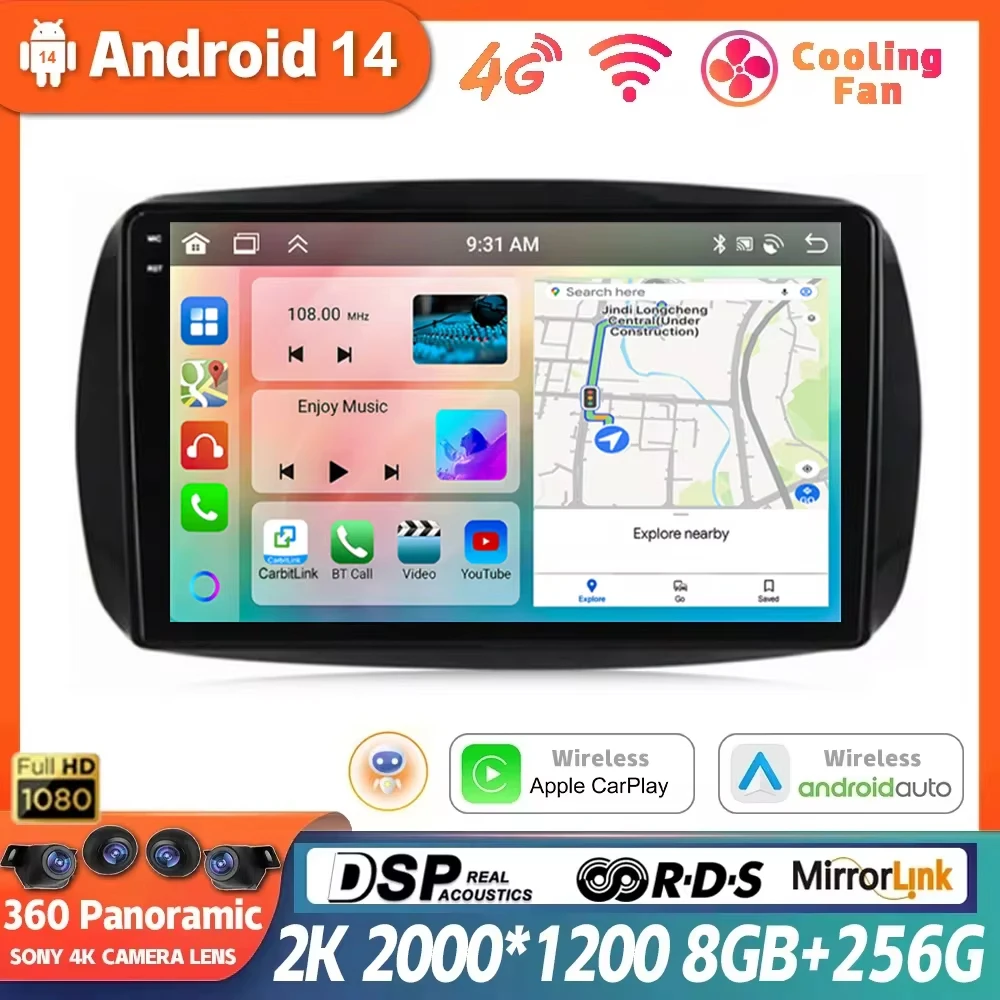 Android 14 для Mercedes Smart 453 Fortwo 2014-2020 авторадио мультимедийный плеер QLED авто Carplay