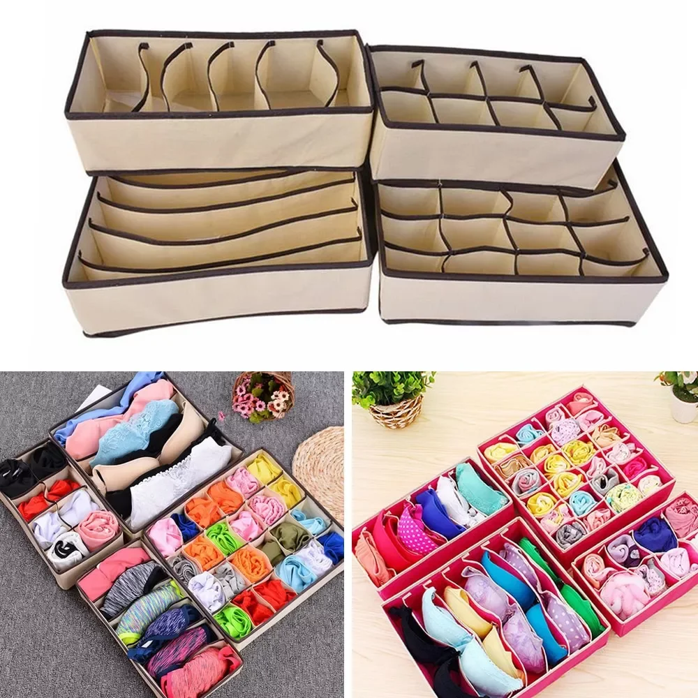 

NEW2023 2021 Underwear Storage Box 4 Pack Closet Underwear Organizer Drawer Divide By For Underwear Bras Socks Ties Household St