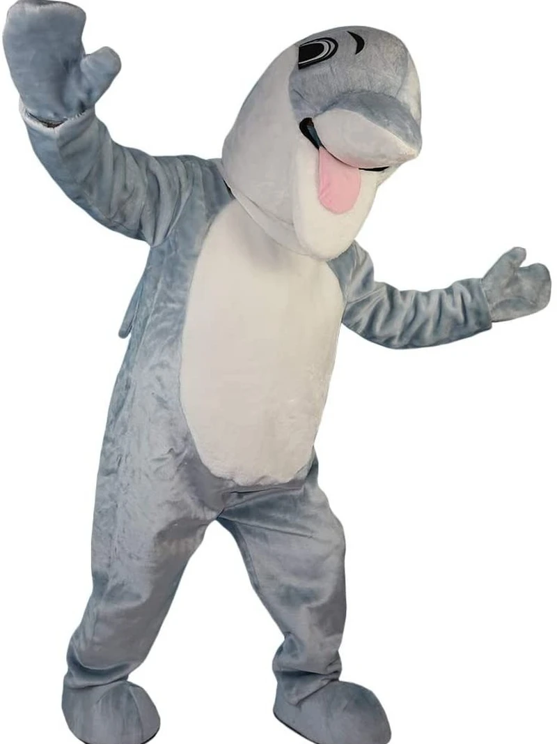 

Blue Dolphin Cartoon Mascot Costume Furry Suit with Mask for Adult Cosplay Party Outfits Halloween Fursuit Dress Up