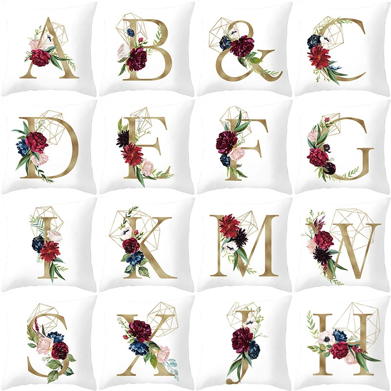 Наволочка для подушки цветок буква чехол растение дерево вокруг алфавита