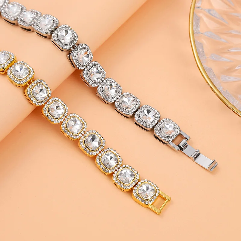Cross-border full diamond square diamond necklace with diamond rock sugar Cuban chain square diamond square diamond enlarge