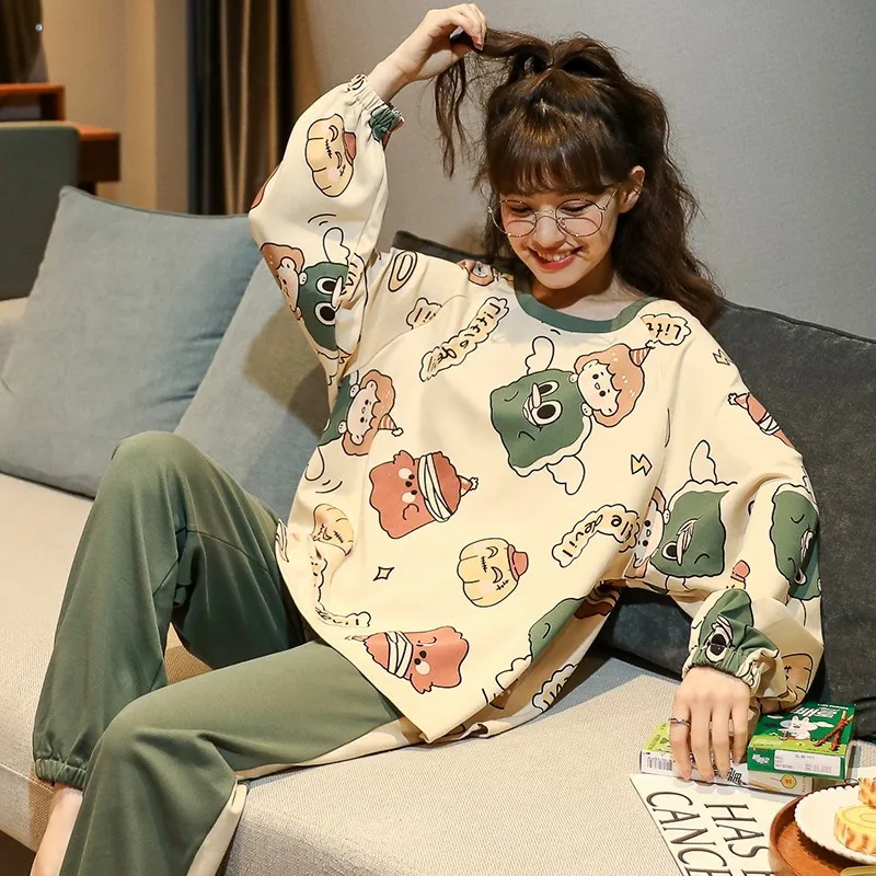 Pajama women's spring and autumn long-sleeved cotton suit 2023 new student ins loose home clothes in autumn and winter.