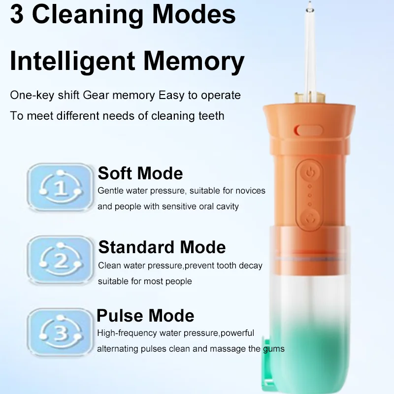 Adjustable Irrigator Dental USB Charging Portable Dental Water 210ML IPX7 Water Flosser 4 Nozzles 3 Modes Teeth Cleaner enlarge