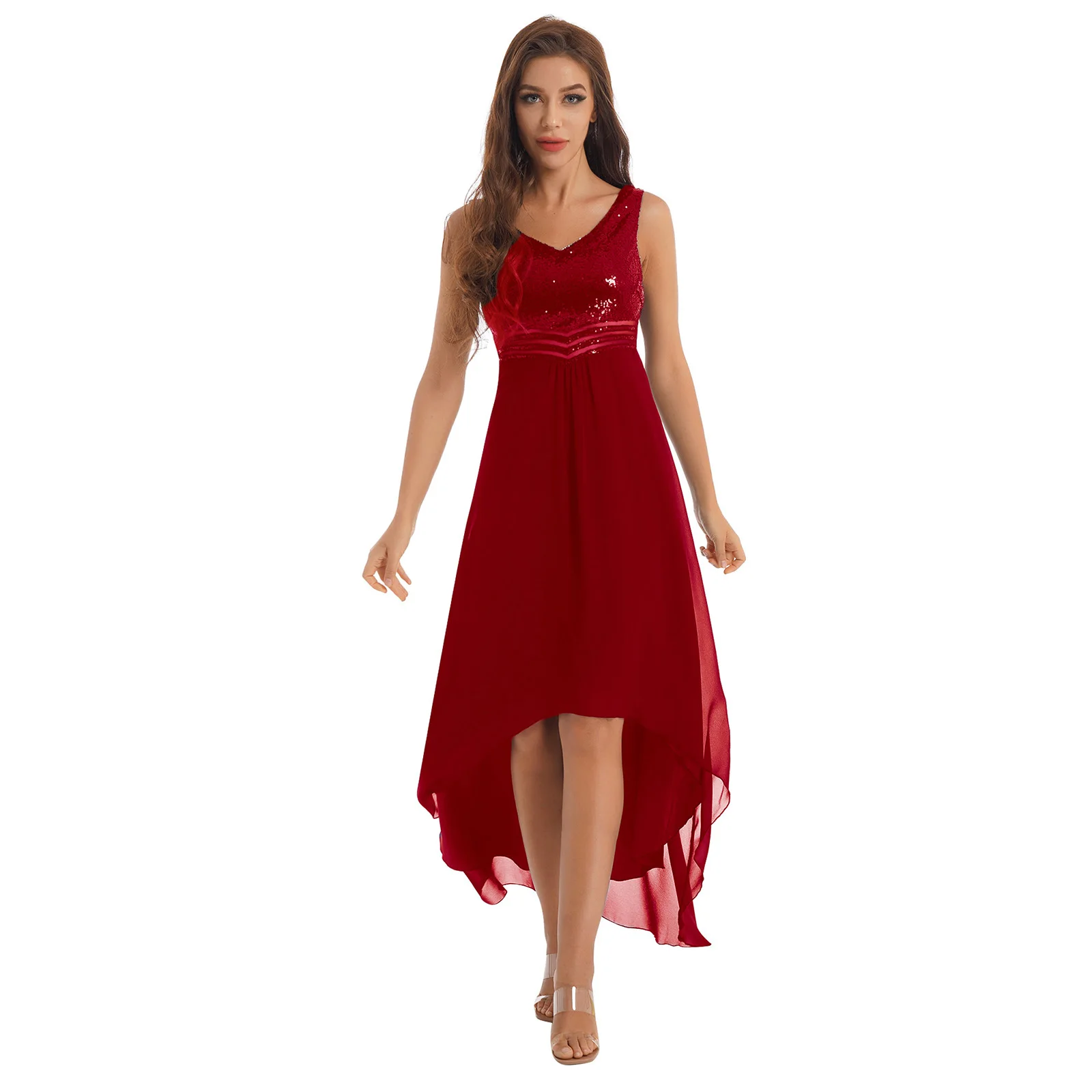 Elegant Women's Dress Chiffon Sleeveless Shiny Sequin Party Dress Built-in Bra Vestido De Fiesta De Boda Femme Evening Gown Prom