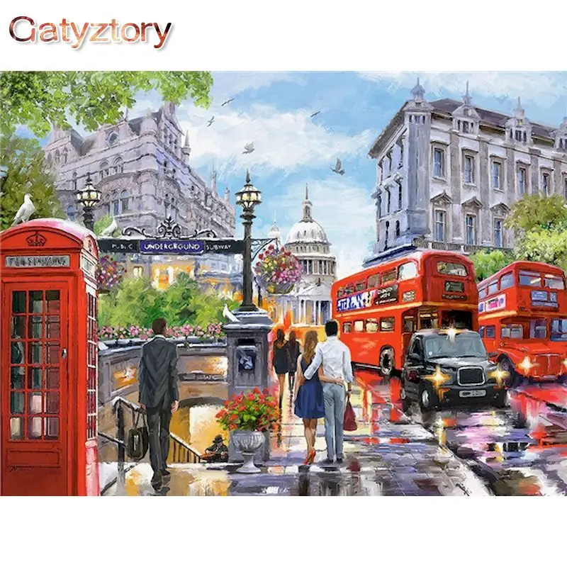 

GATYZTORY 60x75cm Painting By Numbers Frameless Paint By Numbers On Canvas DIY Number Painting City Street Scenery Home Decor