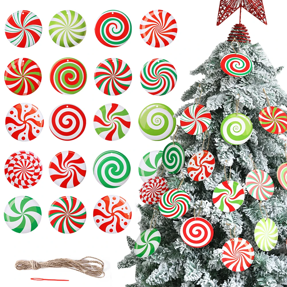 12/36pcs Christmas Decoration Xmas Tree Candy Pendant Colorful Candy Cane Gingerbread Man Shape Paper Oranment Home Navidad 2024