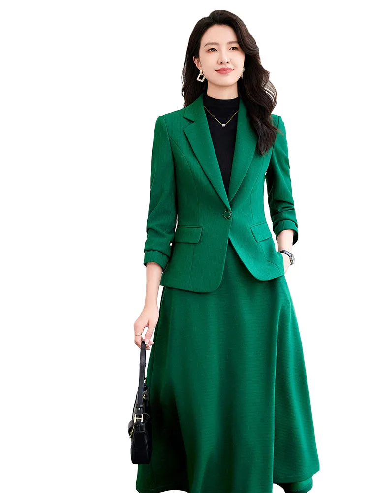 Карьерный офисный блейзер с длинными рукавами для женщин тонкий и юбка костюмы