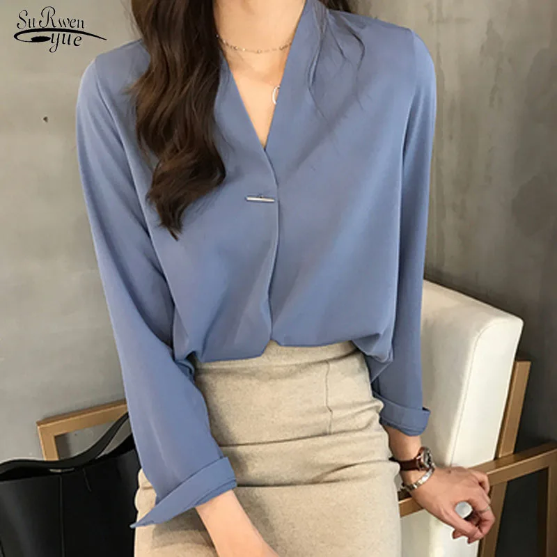 Женская шифоновая блузка с длинным рукавом элегантная белая Повседневная