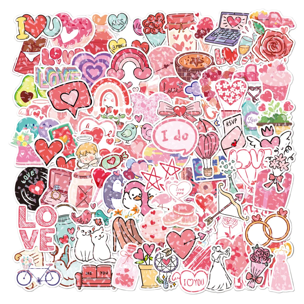 

100 Pcs/Pack Pink Kawaii Love Heart Sticker Colorful Waterproof PVC Decals For Water Bottle Laptop Motor Phone