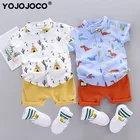 Милый Летний комплект для маленьких мальчиков, новая рубашка с коротким рукавом и рисунком динозавра + брюки для детей