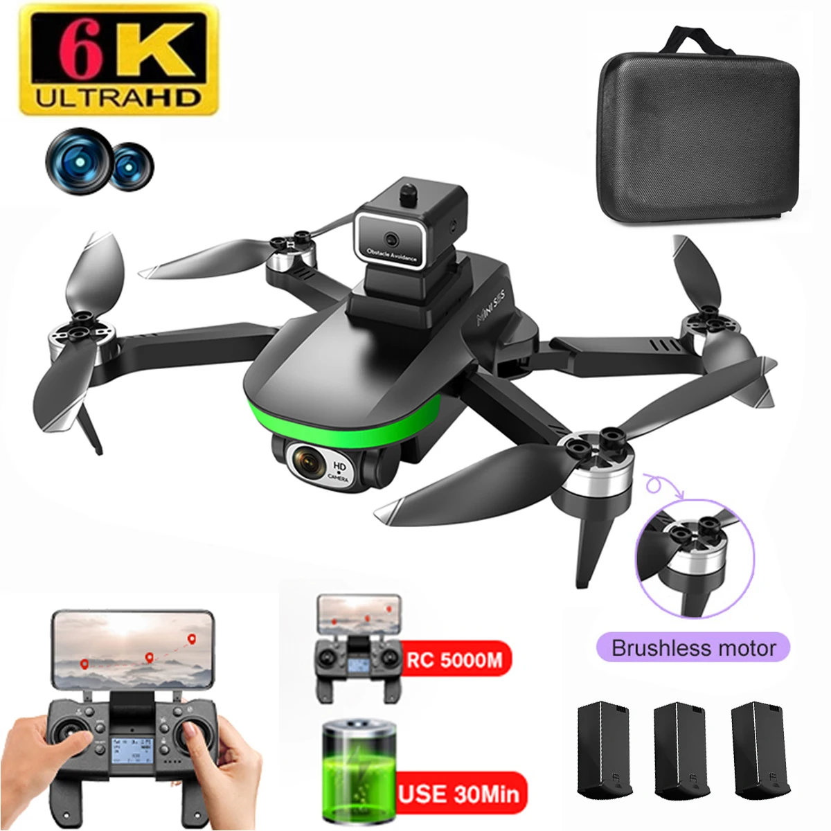 

S5S Mini Drone 4K 6K Dual HD Camera Obstacle Avoidance Optical Flow Positioning Brushless RC Dron Foldable Quadcopter Toys Gifts