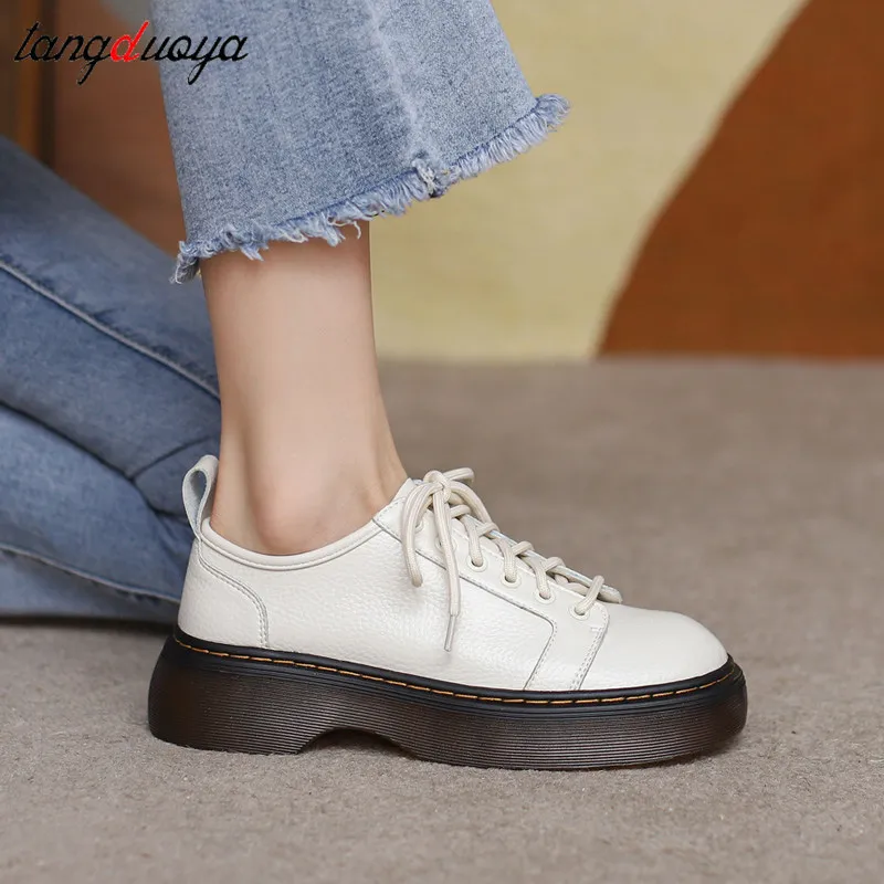 

white Platform Vintage Shoes Oxford Shoes 2022 Vintage Leather Lace Up Women Fashion Loafer Shoes Black Oxford Shoes lolita