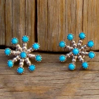 vintage metal snowflake blue beads stud earrings set womens boho stud earrings jewelry