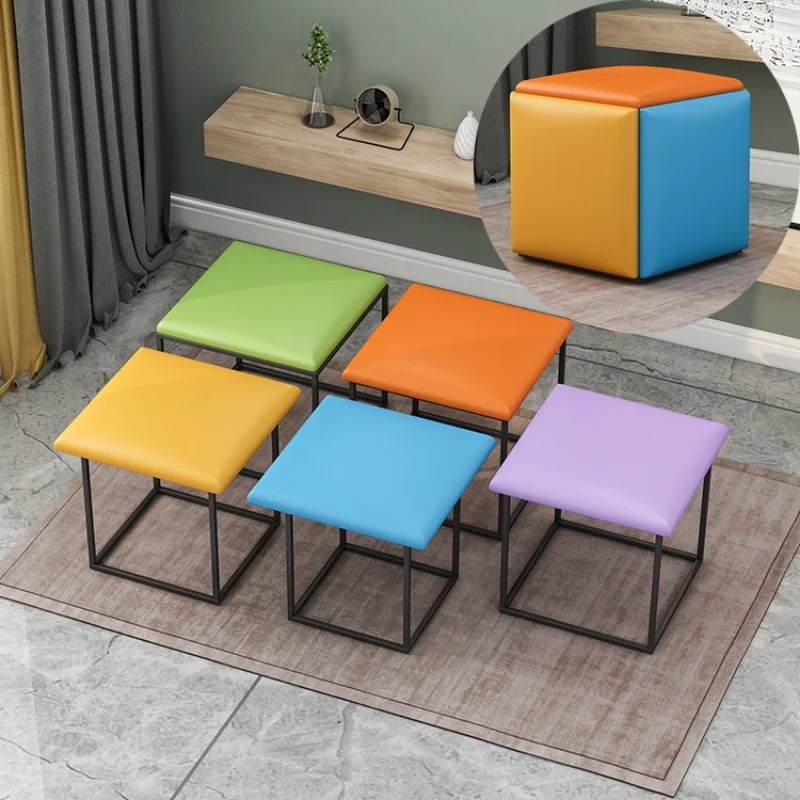 

5 In 1 Sofa Stool Living Room Funiture Home Rubik's Cube Combination Fold Stool Iron Multifunctional Storage Stools Chair Pouf