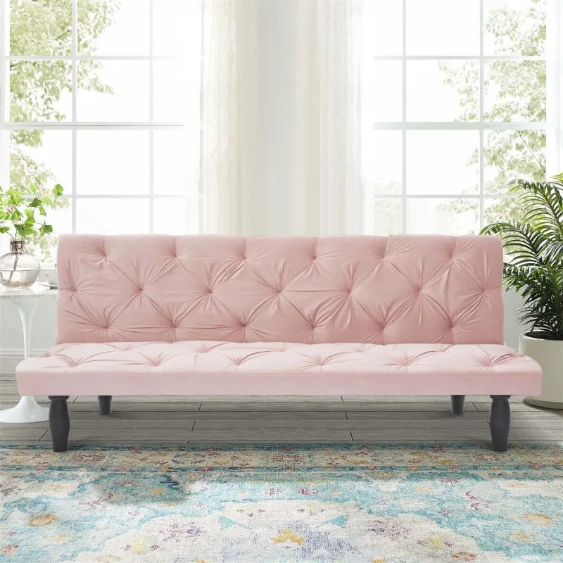 

Aukfa Velvet Futon Convertible Sofa for Home Office, Tufted Back, Space Save, Pink