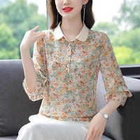 summer chiffon blouse women solid short sleeve office lady blusas white blusas de mujer ladies tops