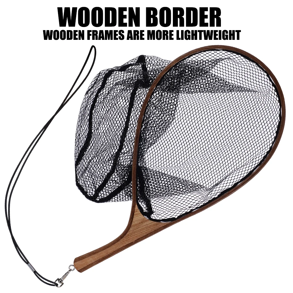 Рыболовная сеть OUYALINE с резиновым покрытием и деревянной ручкой большая Снасть