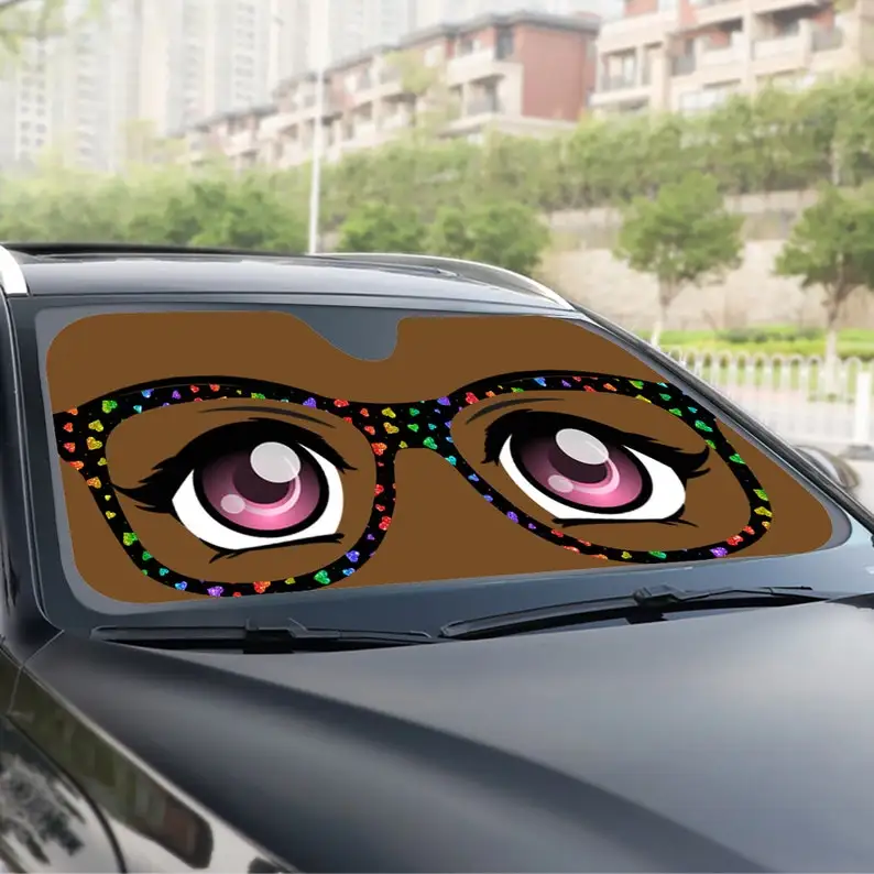 Pink Anime Eyes | Cartoon eyes | Big beautiful eyes | in brown and peachy skin tones | Keep car cool & looking cool | Windshield images - 6