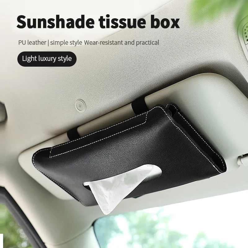

Tissue Box PU Leather Car Sun Visor Hanging Holder Car Tissue Boxes Auto Interior Storage Decoration Accessories 1PC