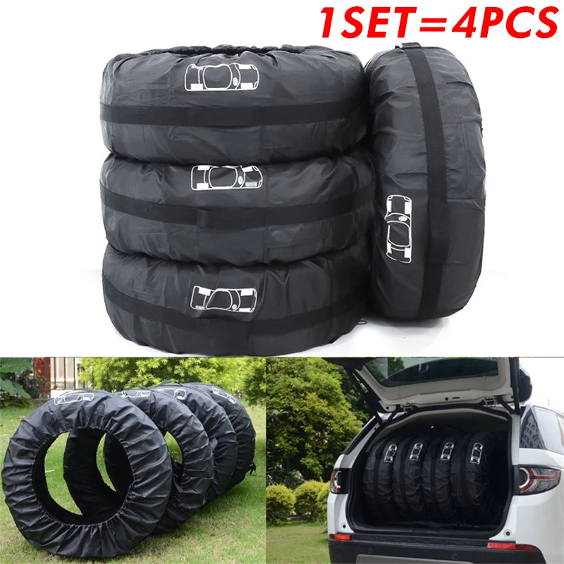 

4Pcs Car Spare Tire Cover Case Polyester Auto Wheel Tire Storage Bags Vehicle Tyre Dust-proof Protector Accessories