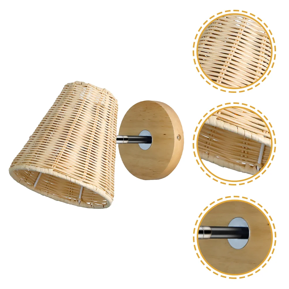 

Fixture Bedside Wall Sconce Rustic Style Lamp Rattan Lights Modern Night Farmhouse