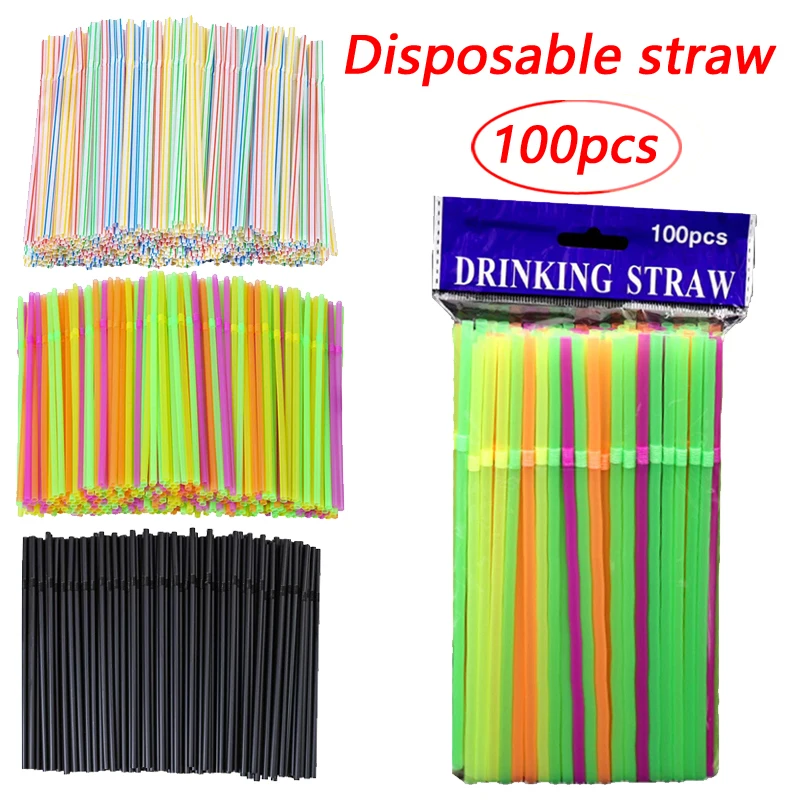 

100 шт., одноразовые пластиковые соломинки в полоску