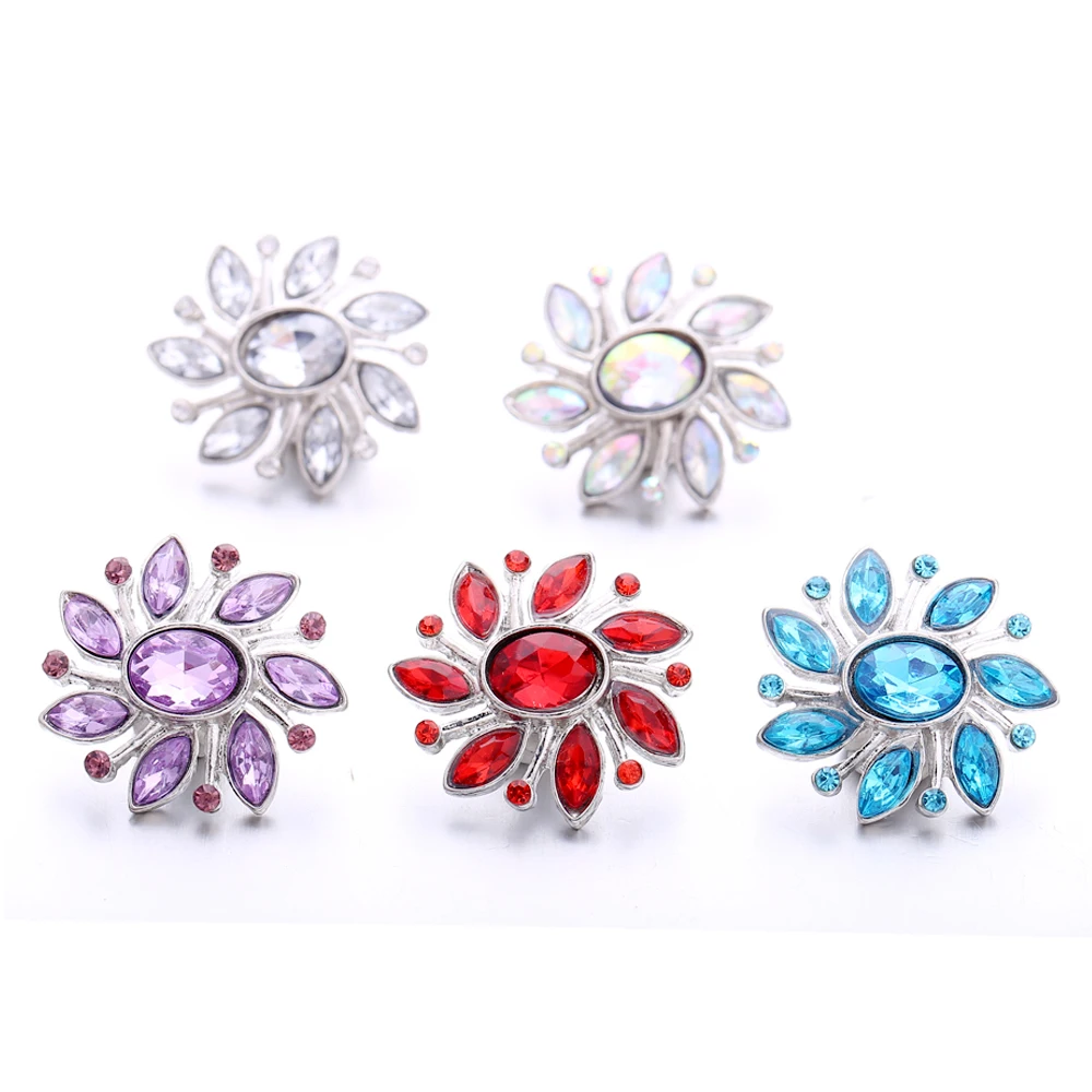 20pcs Snap Button Jewelry Mixed Crystal Rhinestone Flower 18mm Metal Snap Buttons Fit Snap Bracelet Necklace