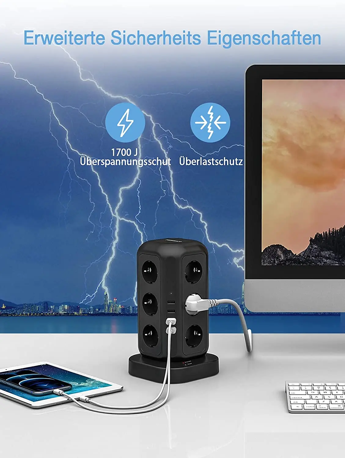 Сетевой удлинитель TESSAN с европейской вилкой защита от перенапряжения