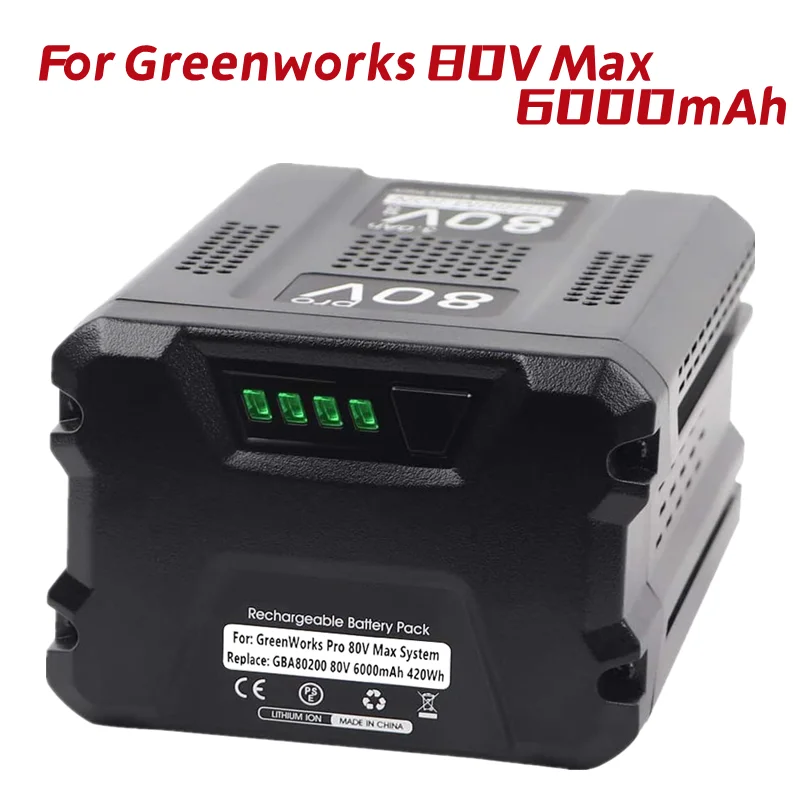 

Сменная батарея для Greenworks, литий-ионный аккумулятор 80 в, 6000 Ач, GBA80200, GBA80250, GBA80400, GBA80500
