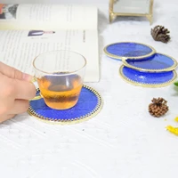 coasters original luxury high grade handmade coaster stained glass thermal conduction mat round blue cherry blossom coaster