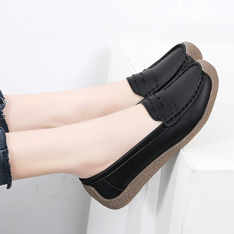 Мокасины женские из натуральной кожи роскошные лоферы без застежки плоская