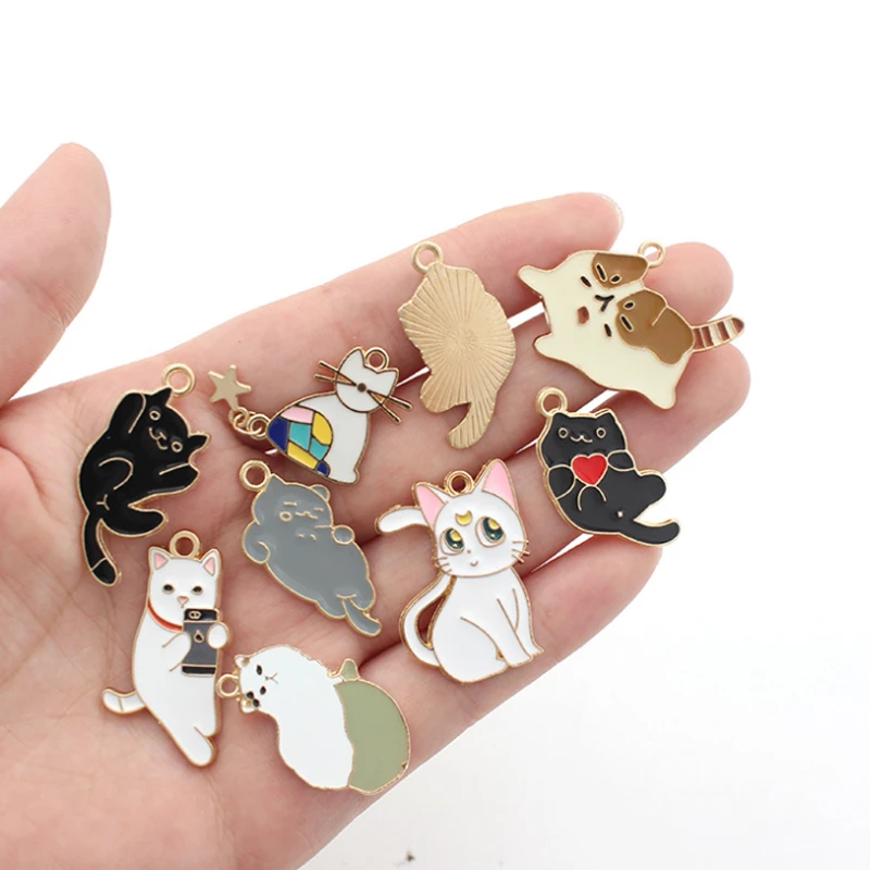 

10 шт., эмалевые Подвески в виде кота