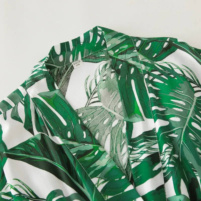 Rayon Cotton Kimono Robe Sleepwear Green Leaf Robe Bridesmaid Gift Spa Robes for Girls Birthday Party Robe Bathrobe