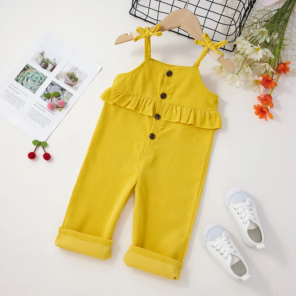 

Girls Suspender Pants With Bows And Buttons Solid Color Fashionable Travel Home New Leisure Trend