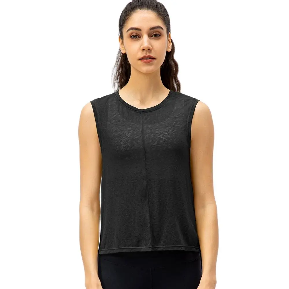 

2022 Summer Sport Shirt Women Sleeveless Yoga Blouse Mesh Fabric Breathable Quick Dry Fitness Top Workout Gym Activewear