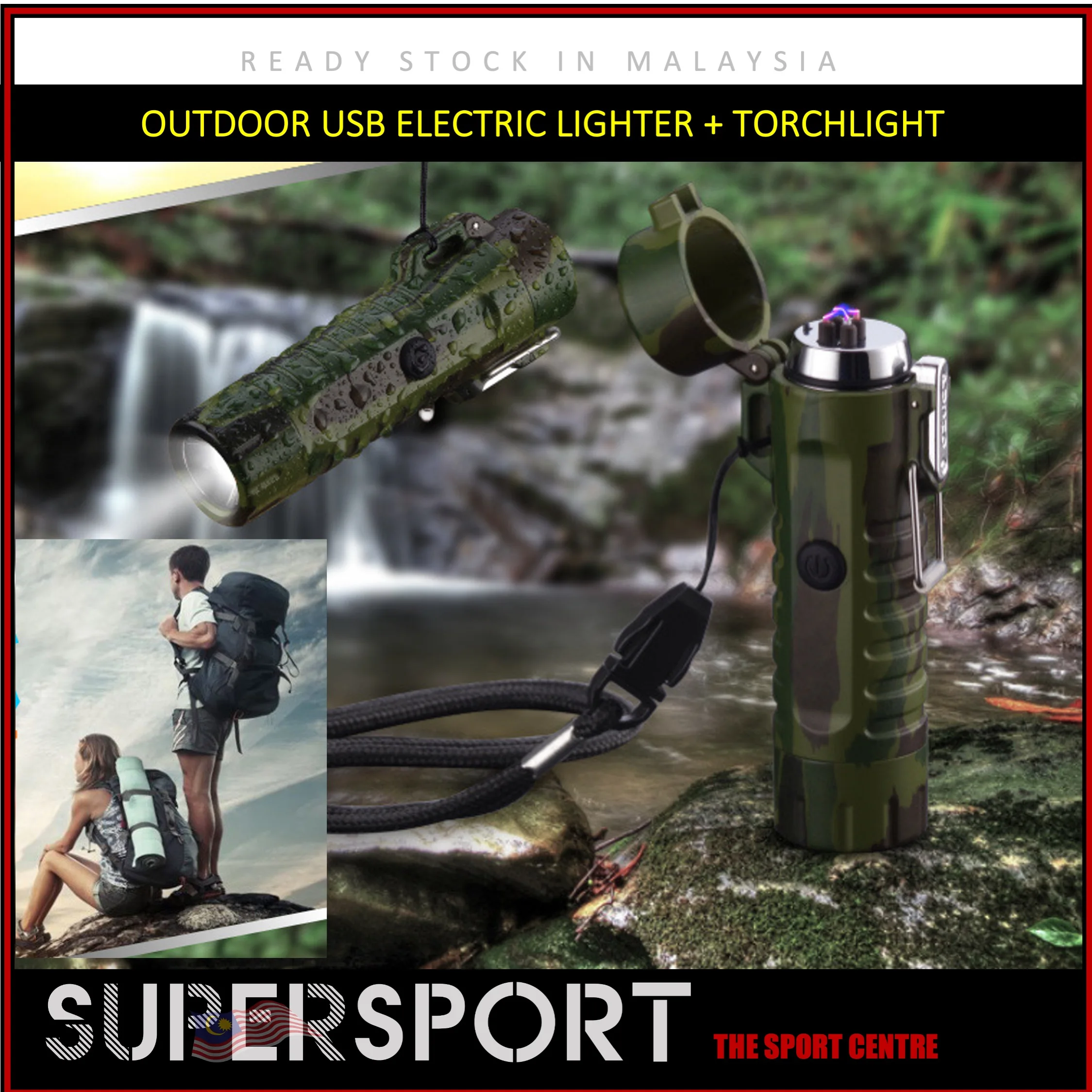 

3 IN 1 Mini Dual Arc Electric USB Torch Light Rechargeable Waterproof Windproof Lighter Torchlight Flashlight