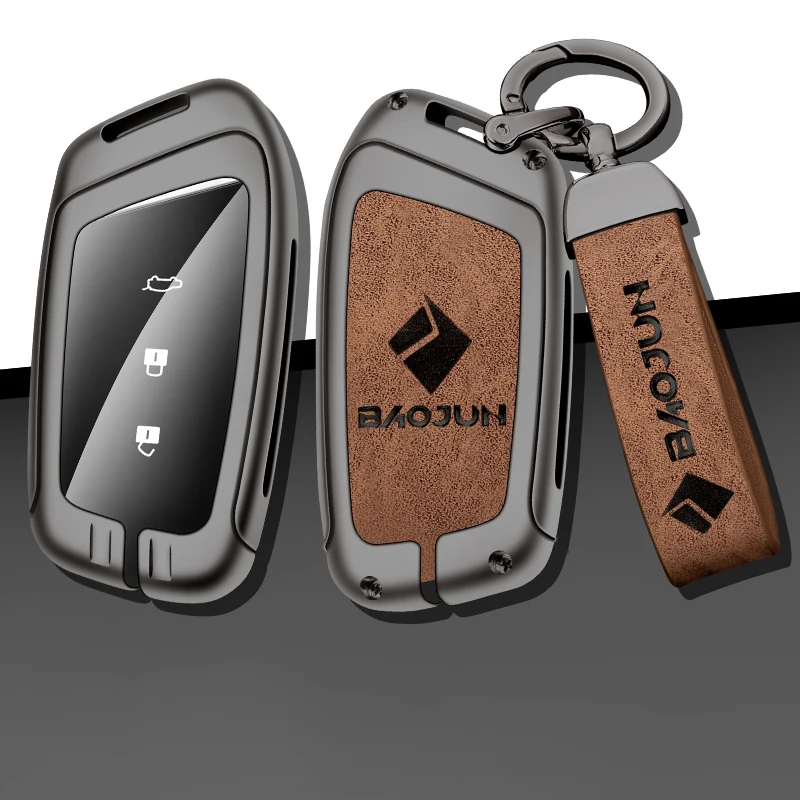 

New Leather Metal Car Key Case Cover Shell For Baojun E200 E300 RS3 RS5 RS7 RC5 RC6 RM5 RMC Holder Keychain Accessories